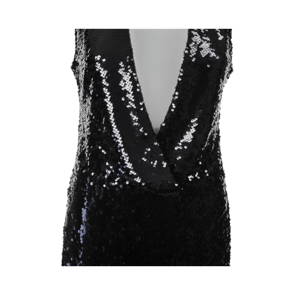 Abito lungo Marylin di Peg Fashion Store in paillettes nere con profondo scollo a V