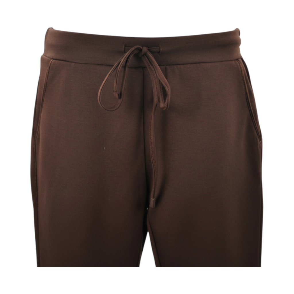 Pantalone in tessuto Real di Peg Fashion Store, color marrone con elastico in vita e coulisse regolabile