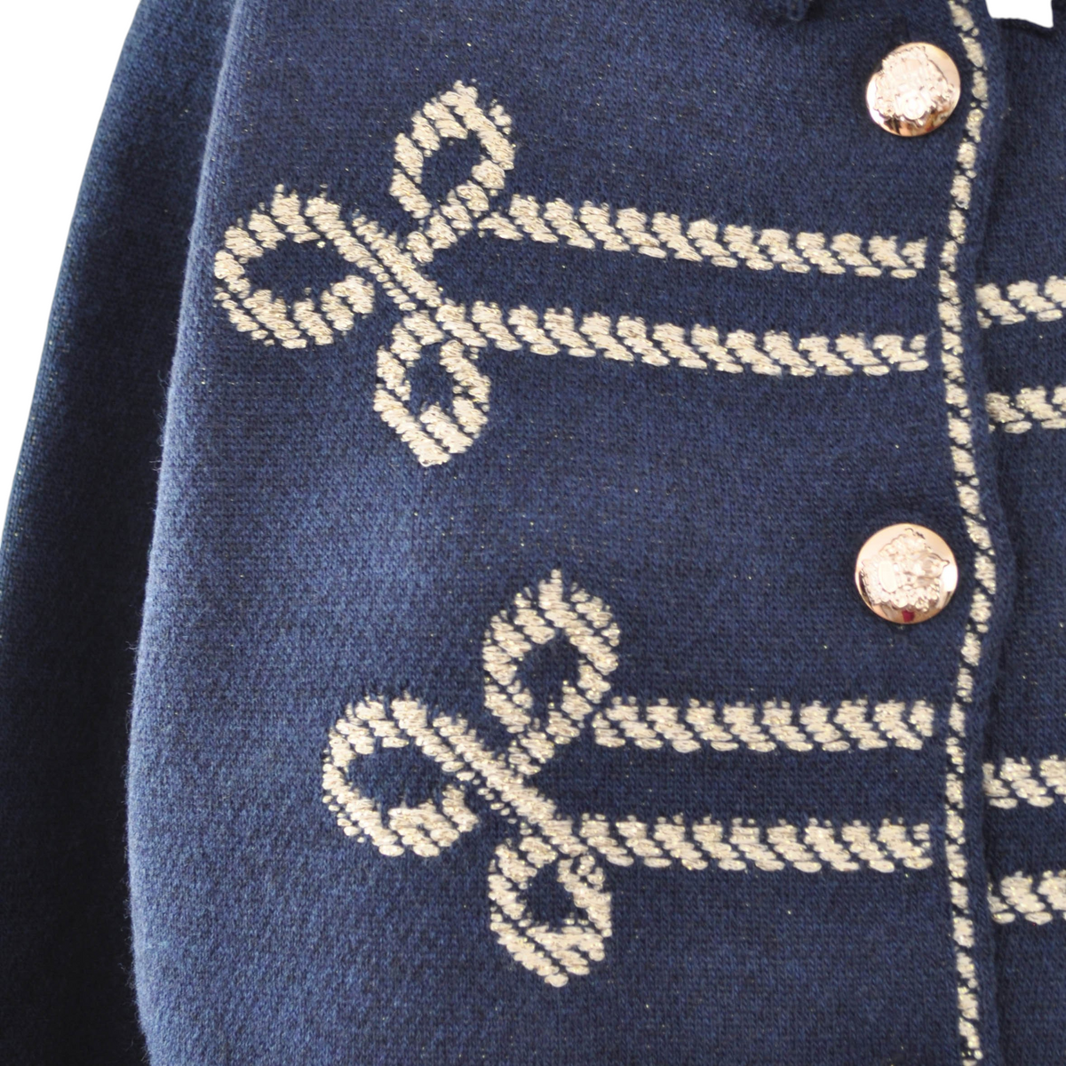 Giacca in maglia Peg Fashion Store blu navy con ricami stile napoleonico e bottoni dorati