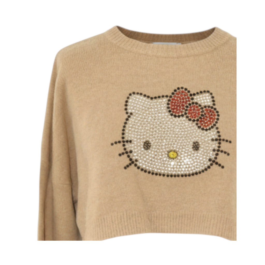 Maglioncino crop beige Aniye By per Peg Fashion Store con applicazione di strass a tema Hello Kitty