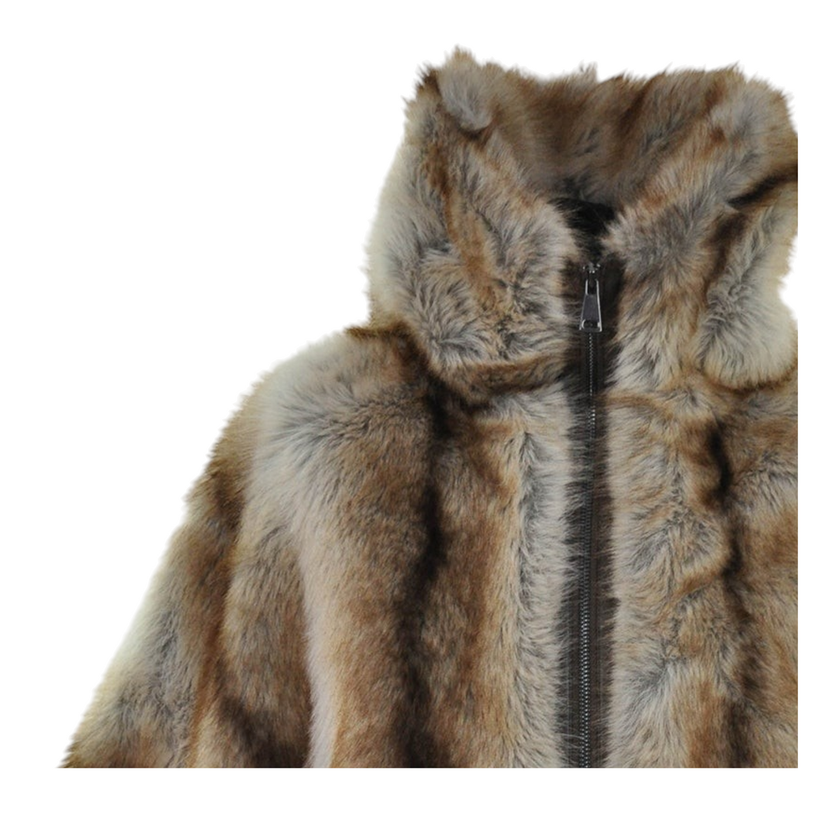 Mantella in ecopelliccia Peg Fashion Store color marrone sfumato con chiusura a zip frontale e collo alto