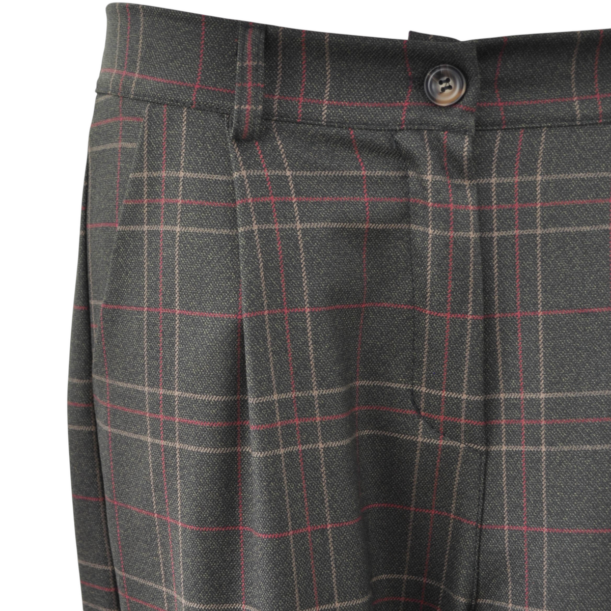 Pantalone palazzo Peg Fashion Store a vita alta con motivo a quadri grigio e rosso e chiusura a bottone