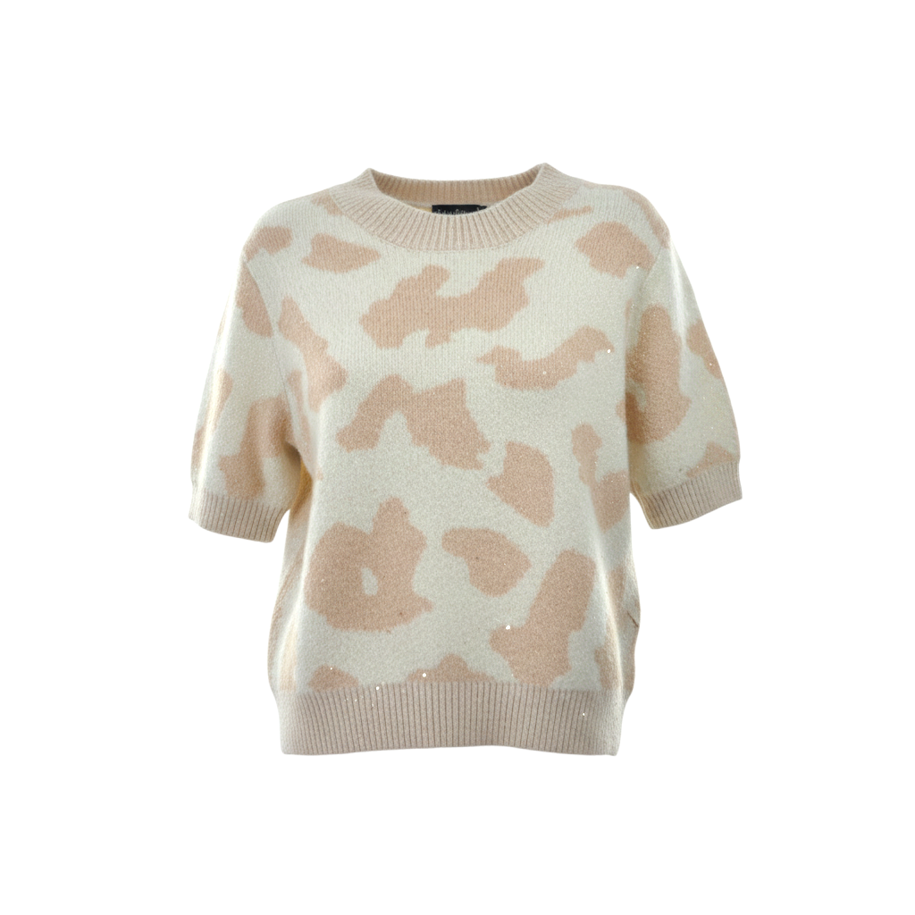 Maglia Peg Fashion Store a maniche corte con motivo animalier beige e crema, impreziosita da dettagli in lurex.