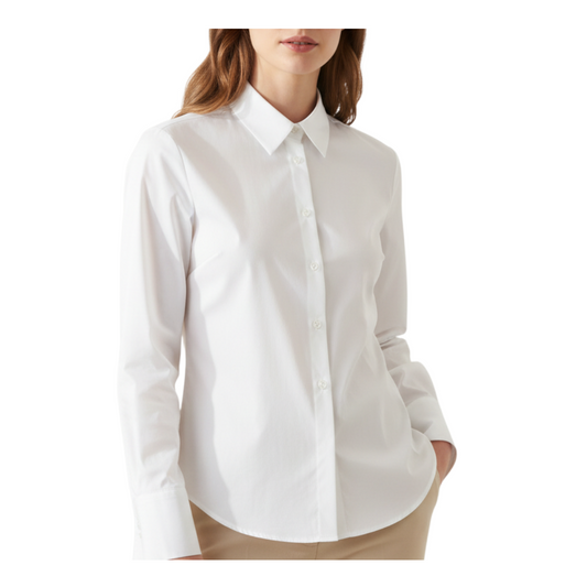 Camicia bianca da donna Peg Fashion Store con colletto classico e maniche ampie in cotone leggero