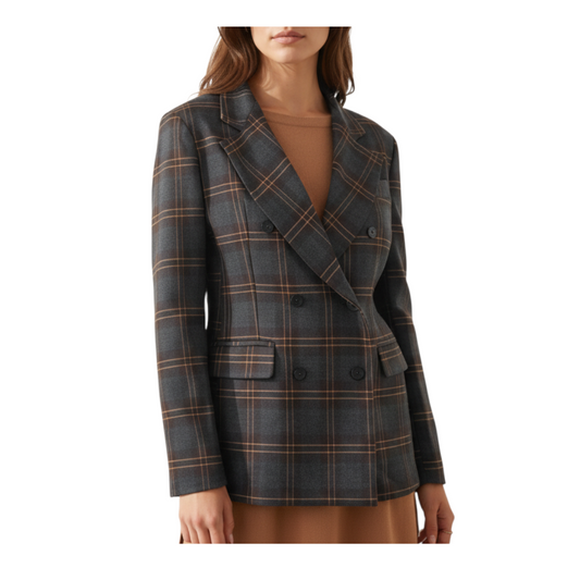 Blazer doppiopetto a quadri Peg Fashion Store in tonalità grigio e marrone con taglio strutturato e bottoni