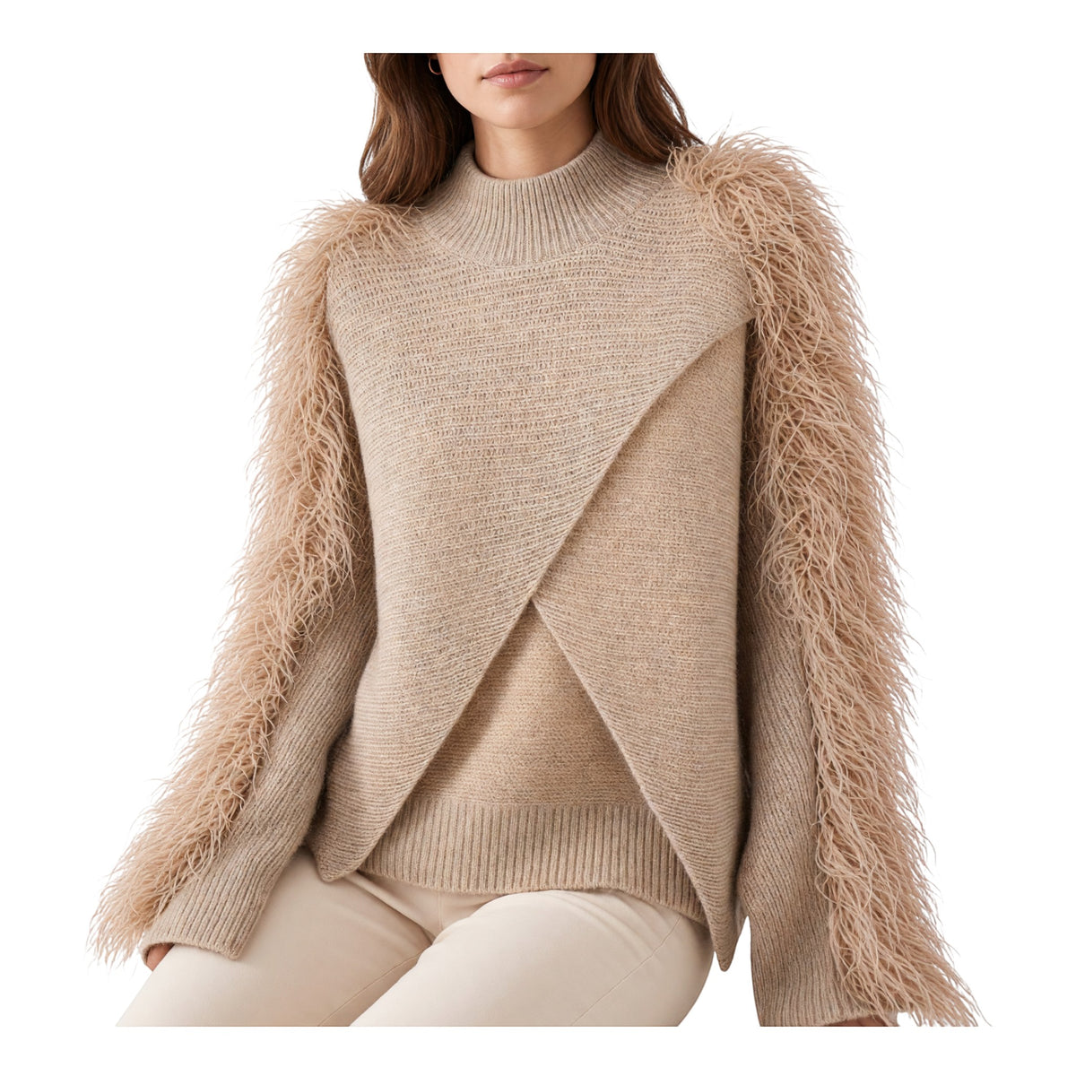 Maglia con spacco con piume