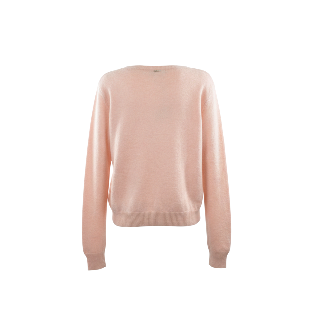 Maglia rosa a maniche lunghe Peg Fashion Store con scollo a V e dettagli ricamati sulle spalle
