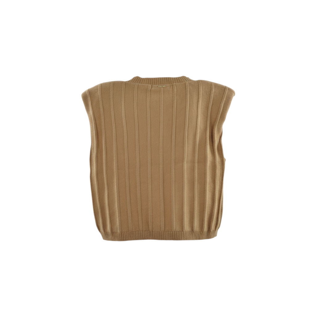 Gilet girocollo Peg Fashion Store color cammello in maglia a coste con vestibilità morbida