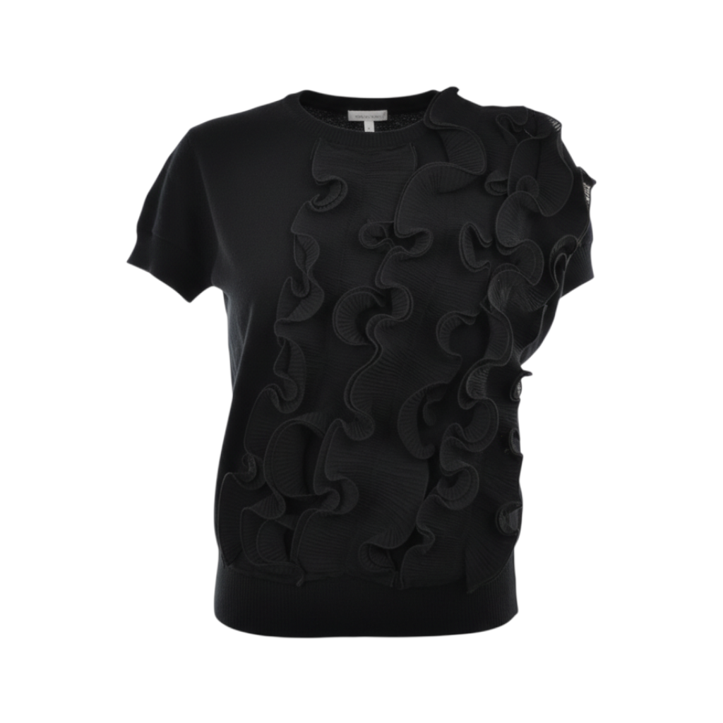 Maglia smanicata con applicazioni di organza