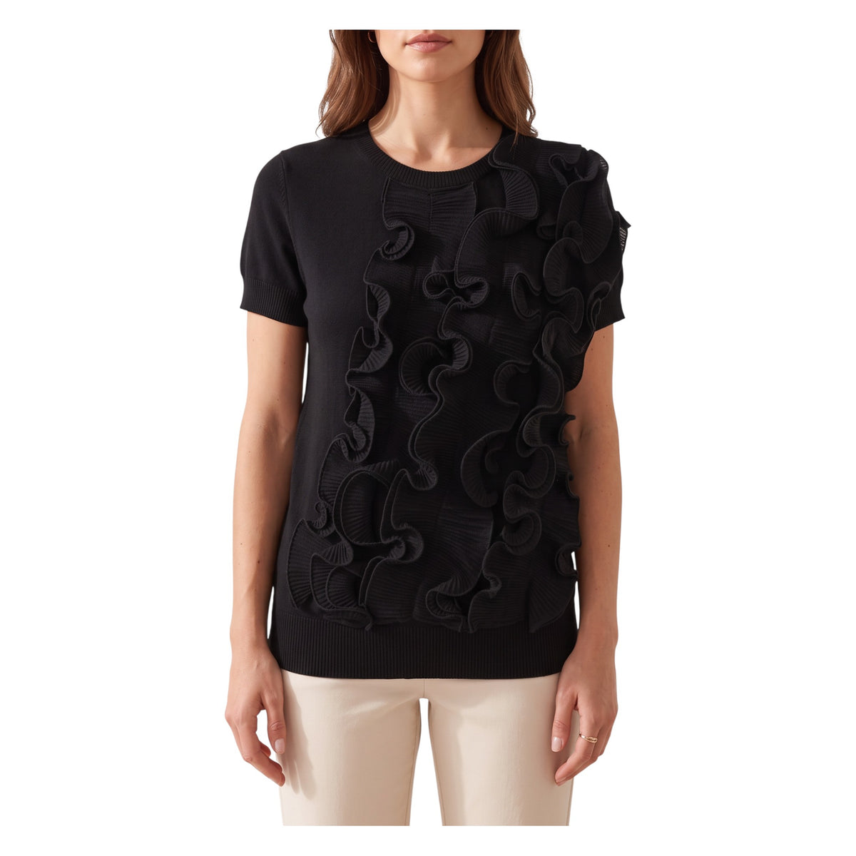 Maglia smanicata con applicazioni di organza