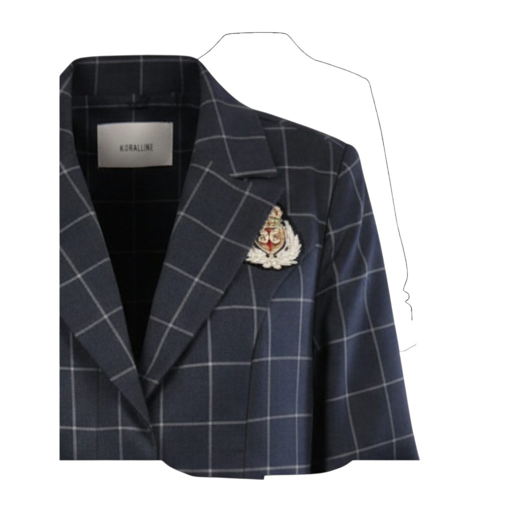 Blazer Peg Fashion Store blu a quadri con revers classici e spilla decorativa applicata sul petto