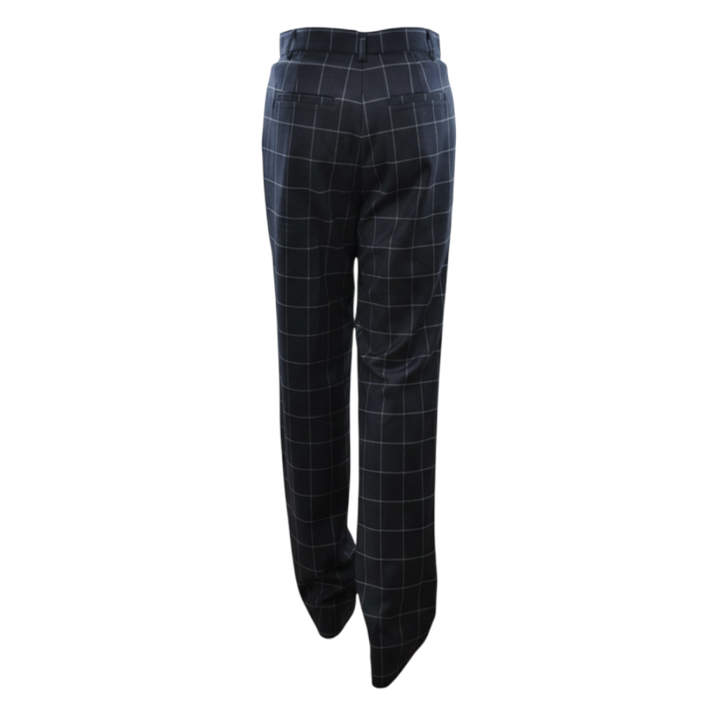 Pantalone Peg Fashion Store a quadri blu scuro con taglio sartoriale, vista posteriore