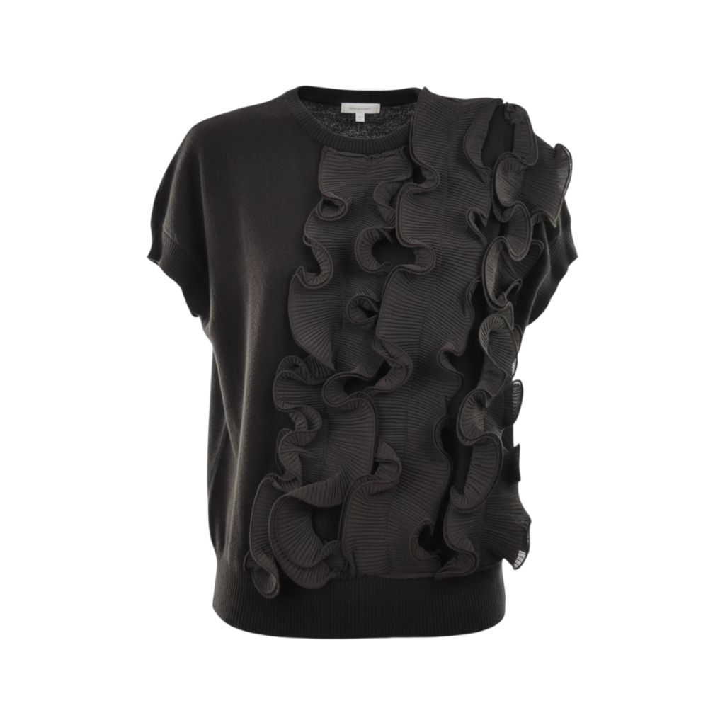 Maglia smanicata con applicazioni di organza