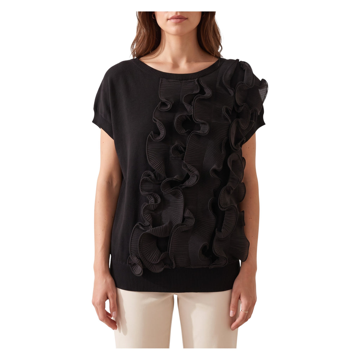 Maglia smanicata con applicazioni di organza