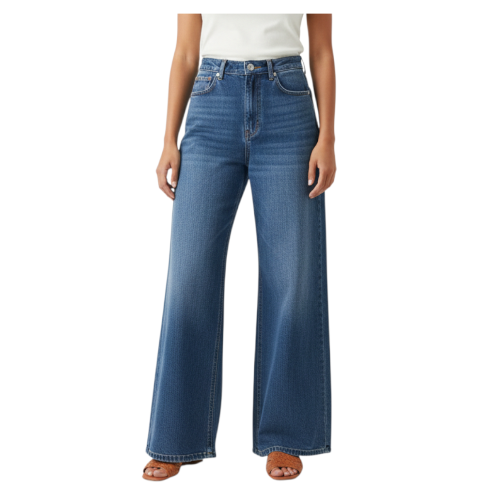 Jeans morbidi a gamba larga Peg Fashion Store in cotone blu con lavaggio classico e vestibilità confortevole