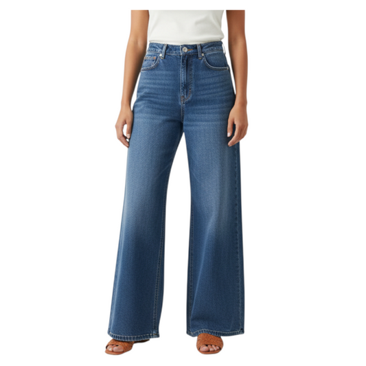 Jeans morbidi a gamba larga Peg Fashion Store in cotone blu con lavaggio classico e vestibilità confortevole