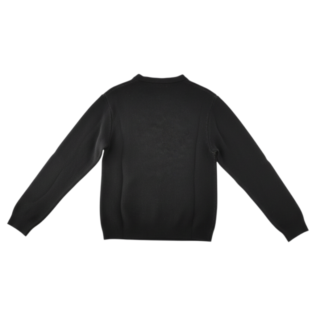 Vista posteriore della giacca in maglia nera Napoleone di Peg Fashion Store con maniche lunghe e girocollo