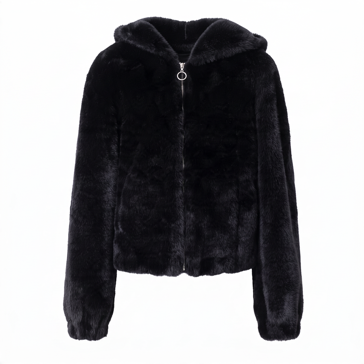 FAUX FUR JACKET WITH ZIP AND HOOD