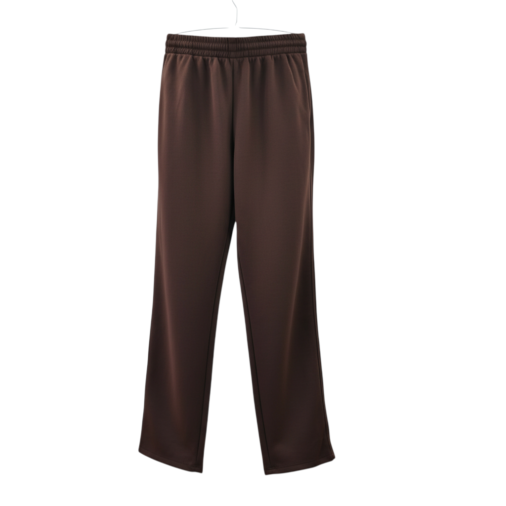 Pantalone Peg Fashion Store in tessuto marrone con vita elastica e taglio dritto
