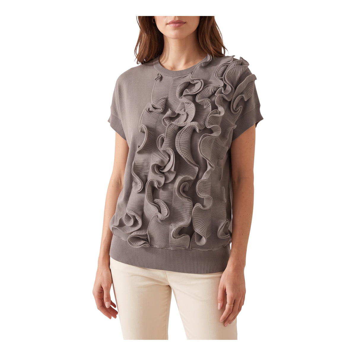 Maglia smanicata con applicazioni di organza