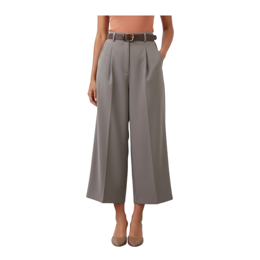 Pantalone midi largo grigio Peg Fashion Store con cintura in vita, taglio sartoriale e vestibilità ampia
