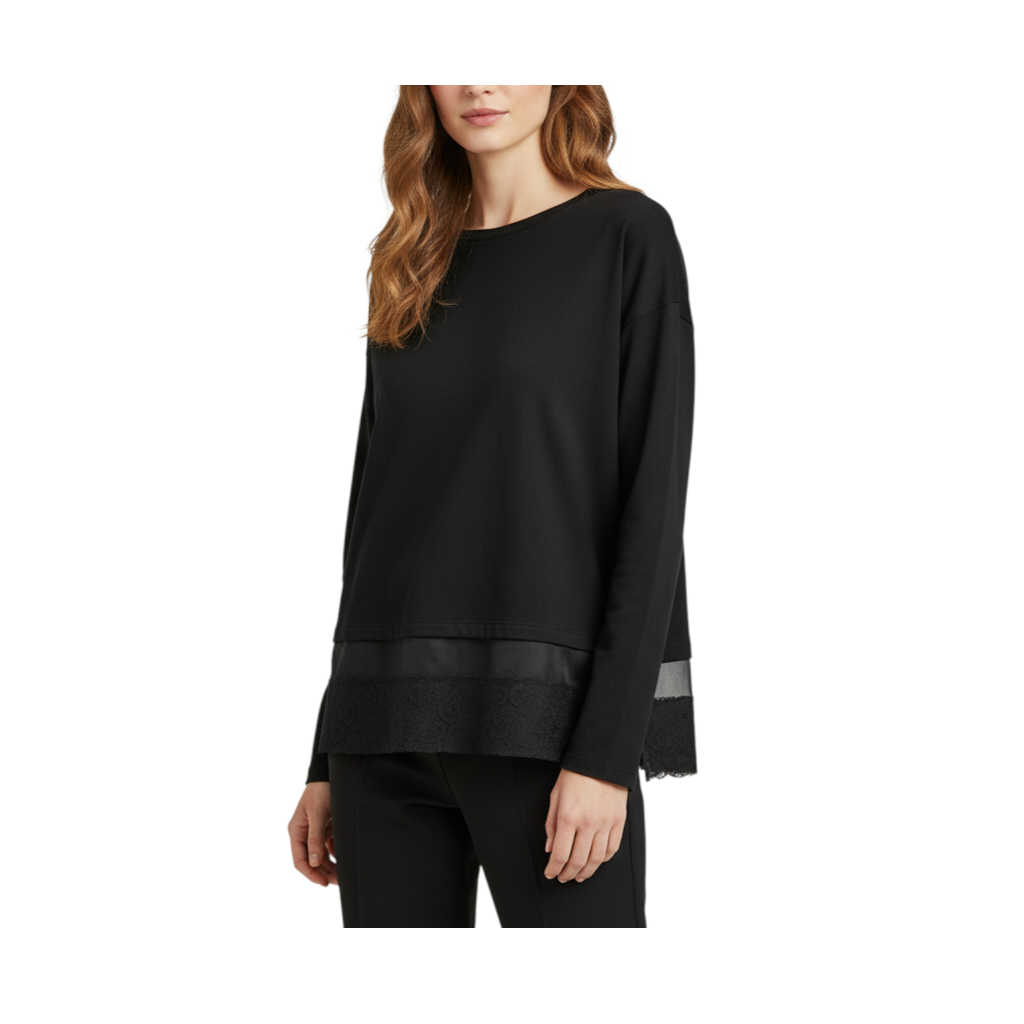 Maglia nera Peg Fashion Store in punto Milano con eleganti dettagli in pizzo sull'orlo inferiore