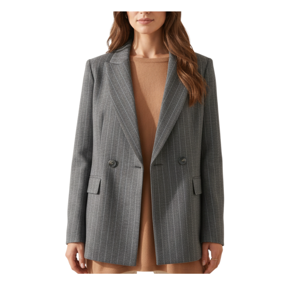 Blazer doppiopetto grigio a righe sottili Anitiè di Peg Fashion Store con chiusura a due bottoni e taglio sartoriale