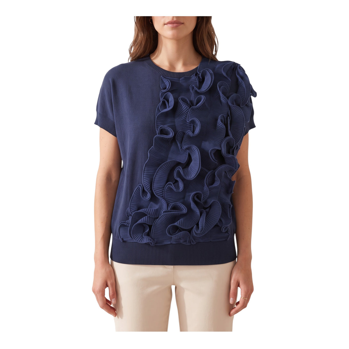 Maglia smanicata con applicazioni di organza