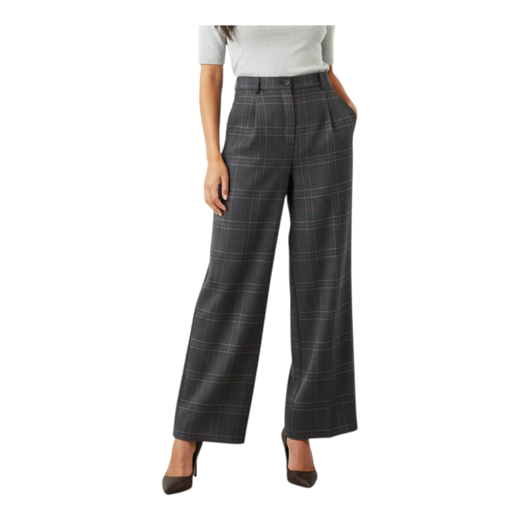 Pantalone palazzo Peg Fashion Store a vita alta in tessuto grigio con motivo a quadri e tasche laterali