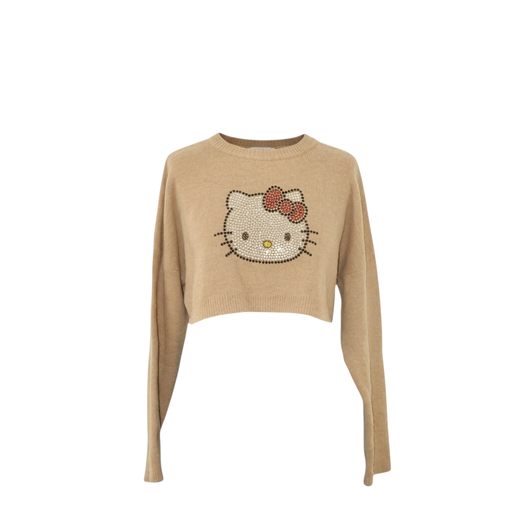 Maglioncino crop beige Aniye By per Peg Fashion Store con applicazione di strass a tema Hello Kitty