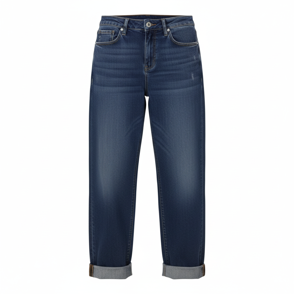 Jeans a vita alta con risvolto