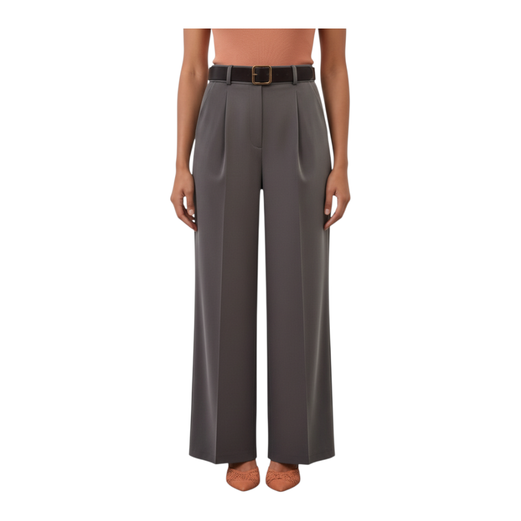 Pantalone palazzo grigio Peg Fashion Store con cintura in vita, taglio fluido ed elegante in tessuto morbido.