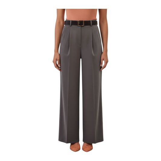 Pantalone palazzo grigio Peg Fashion Store con cintura in vita, taglio fluido ed elegante in tessuto morbido.