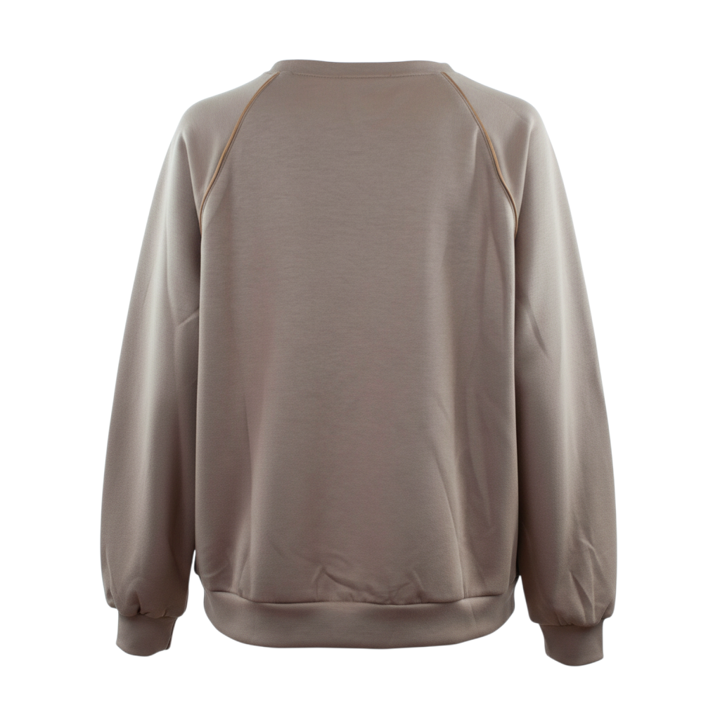Vista posteriore della felpa girocollo Peg Fashion Store in tessuto Real color tortora con maniche raglan