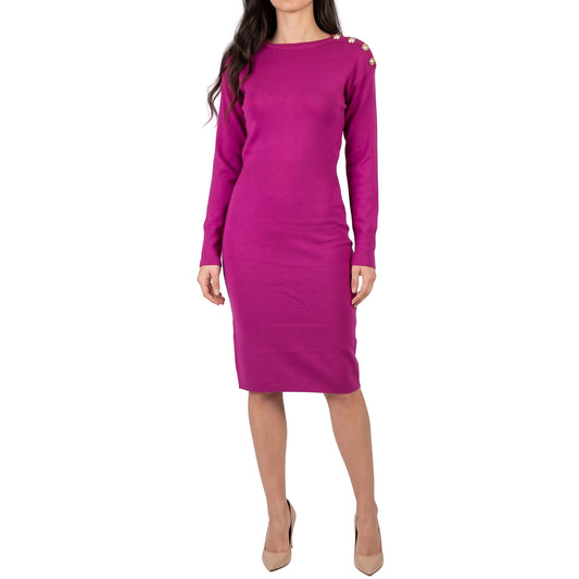 Vestito midi a maniche lunghe con bottoni gioiello