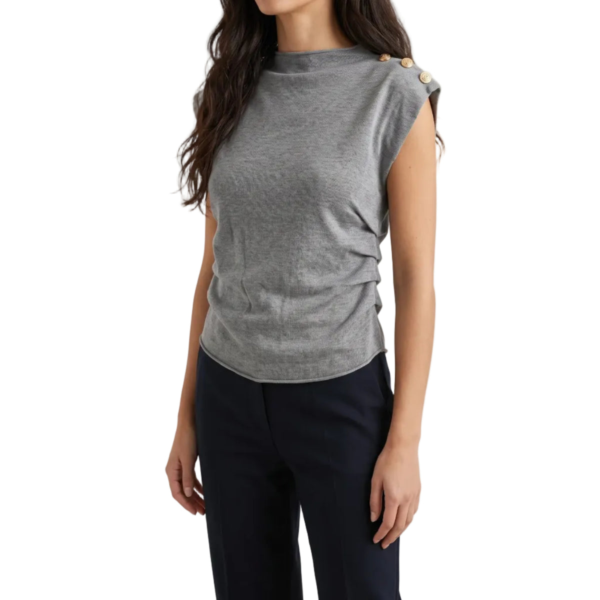 Pull smanicato con bottoni oro