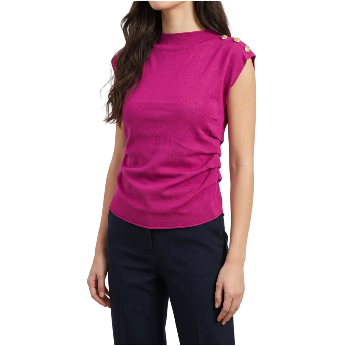 Pull smanicato con bottoni oro