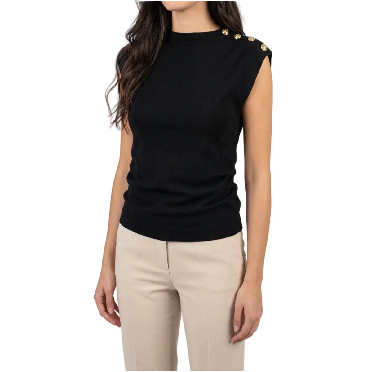 Pull smanicato con bottoni oro
