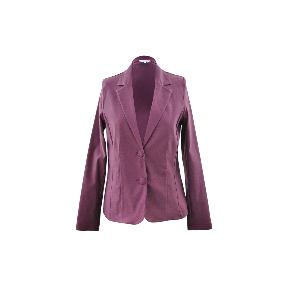 Blazer Peg Fashion Store color prugna con chiusura a due bottoni e tasche strutturate, taglio sartoriale elegante.