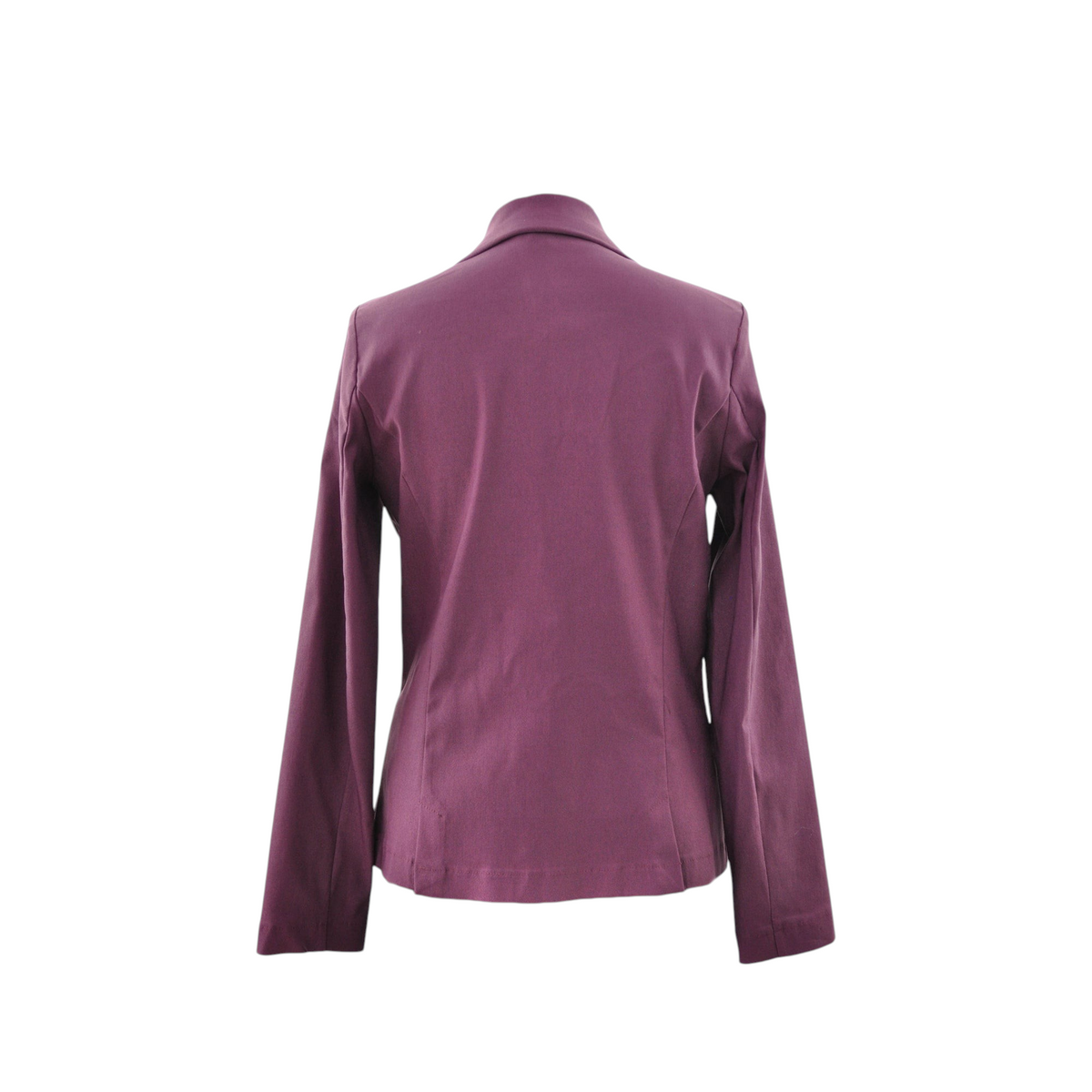 Vista posteriore del blazer Peg Fashion Store color prugna con taglio sartoriale e silhouette classica