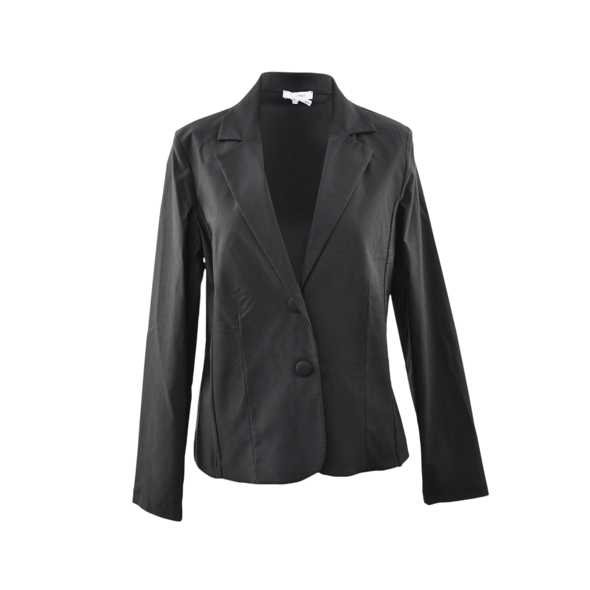 Blazer nero Peg Fashion Store con due bottoni e tasche strutturate, dal taglio classico ed elegante.