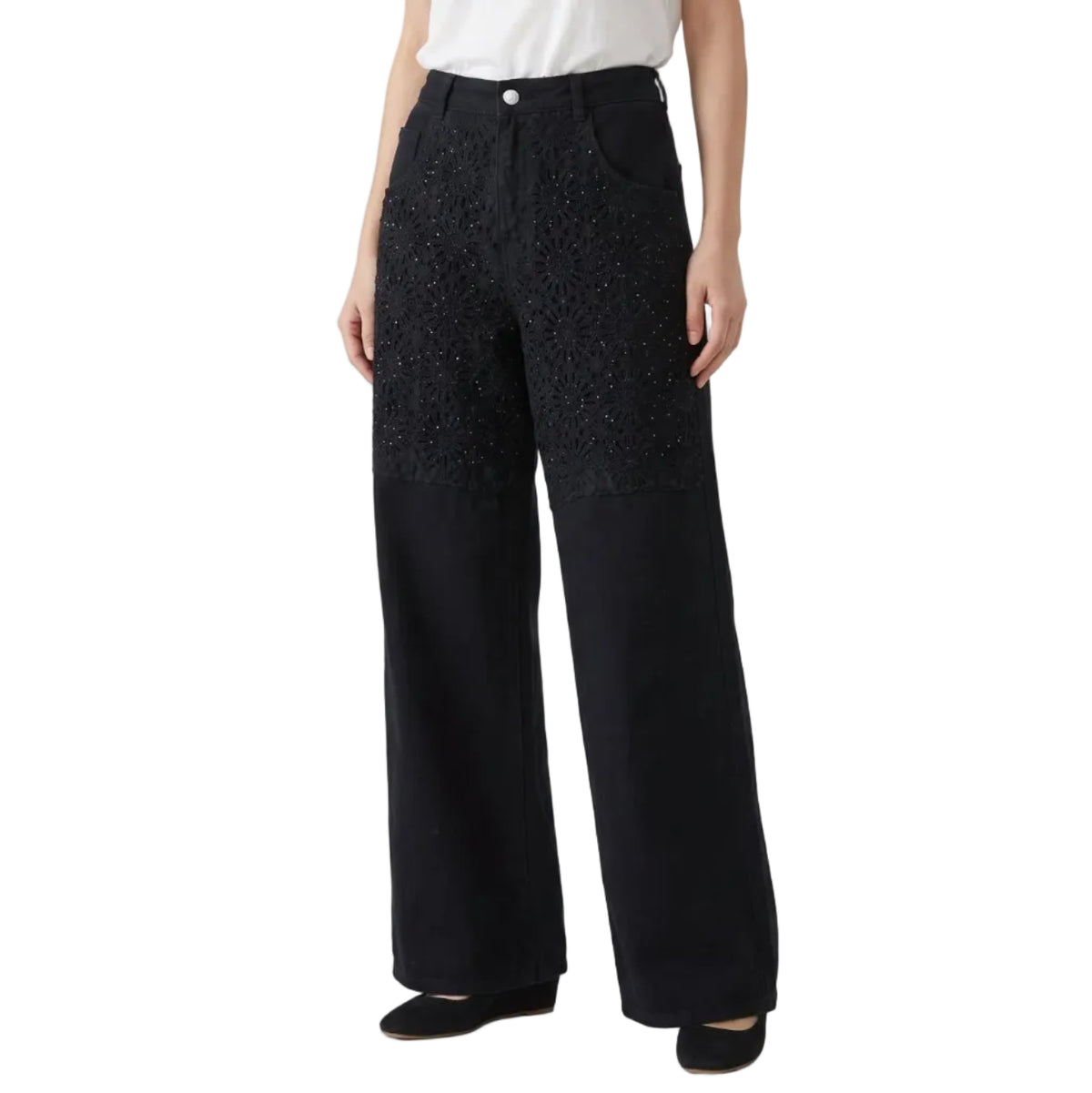 Jeans con ricami di perline