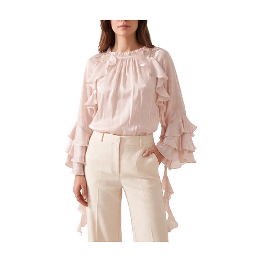 T-Shirt con balze e applicazioni