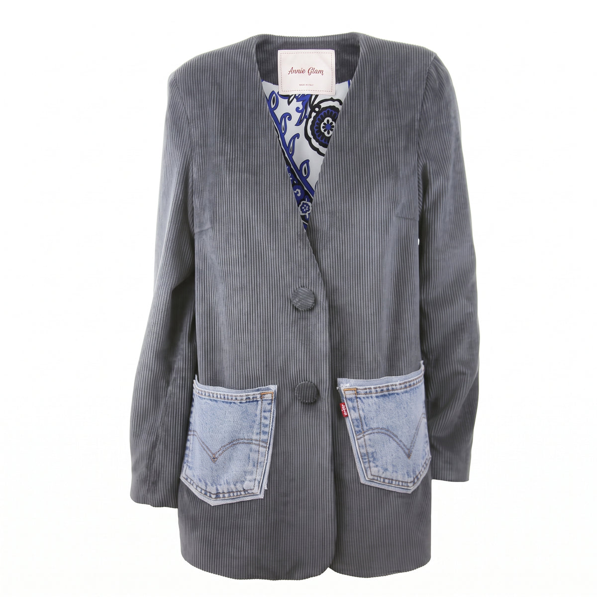 Blazer in velluto con patch jeans
