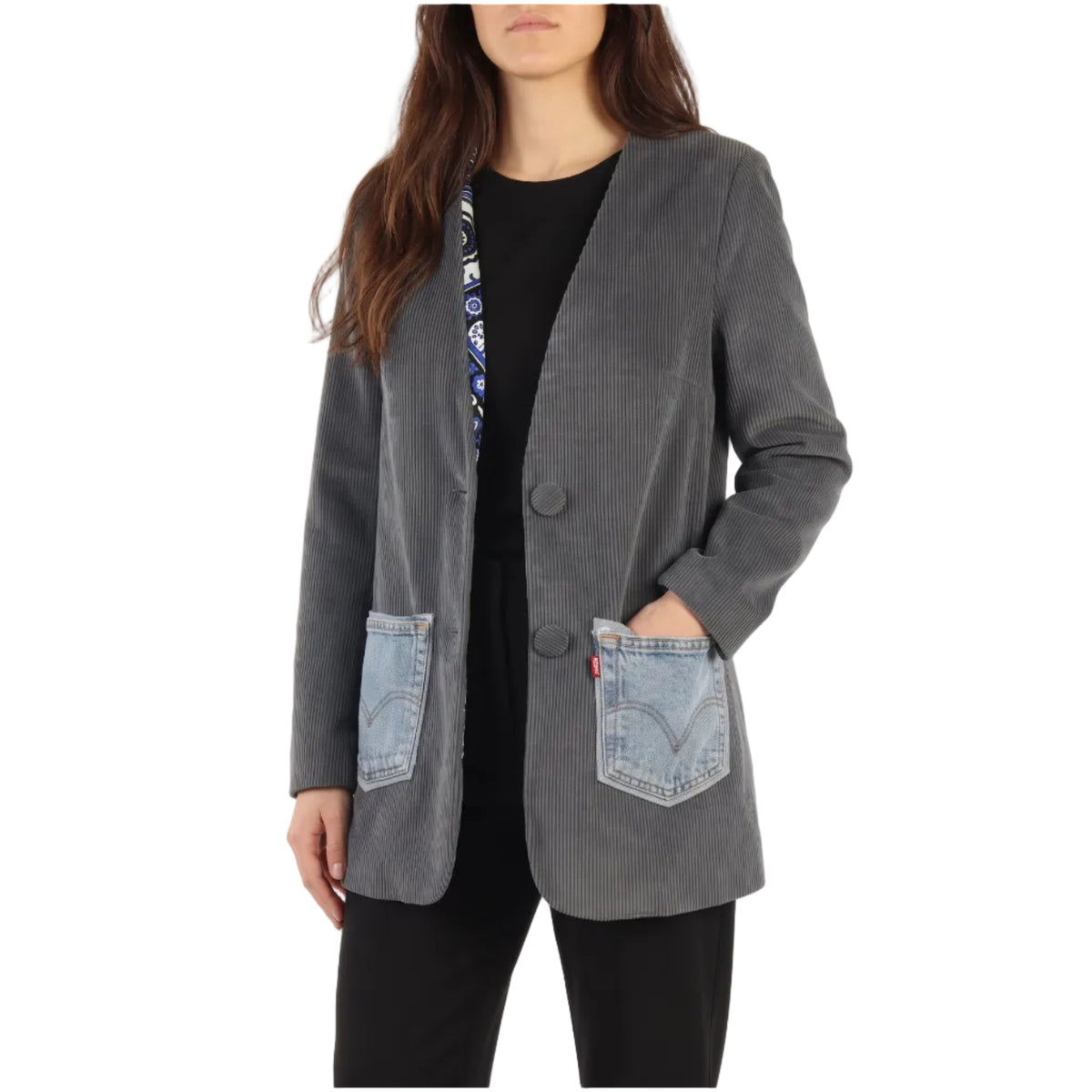 Blazer in velluto con patch jeans