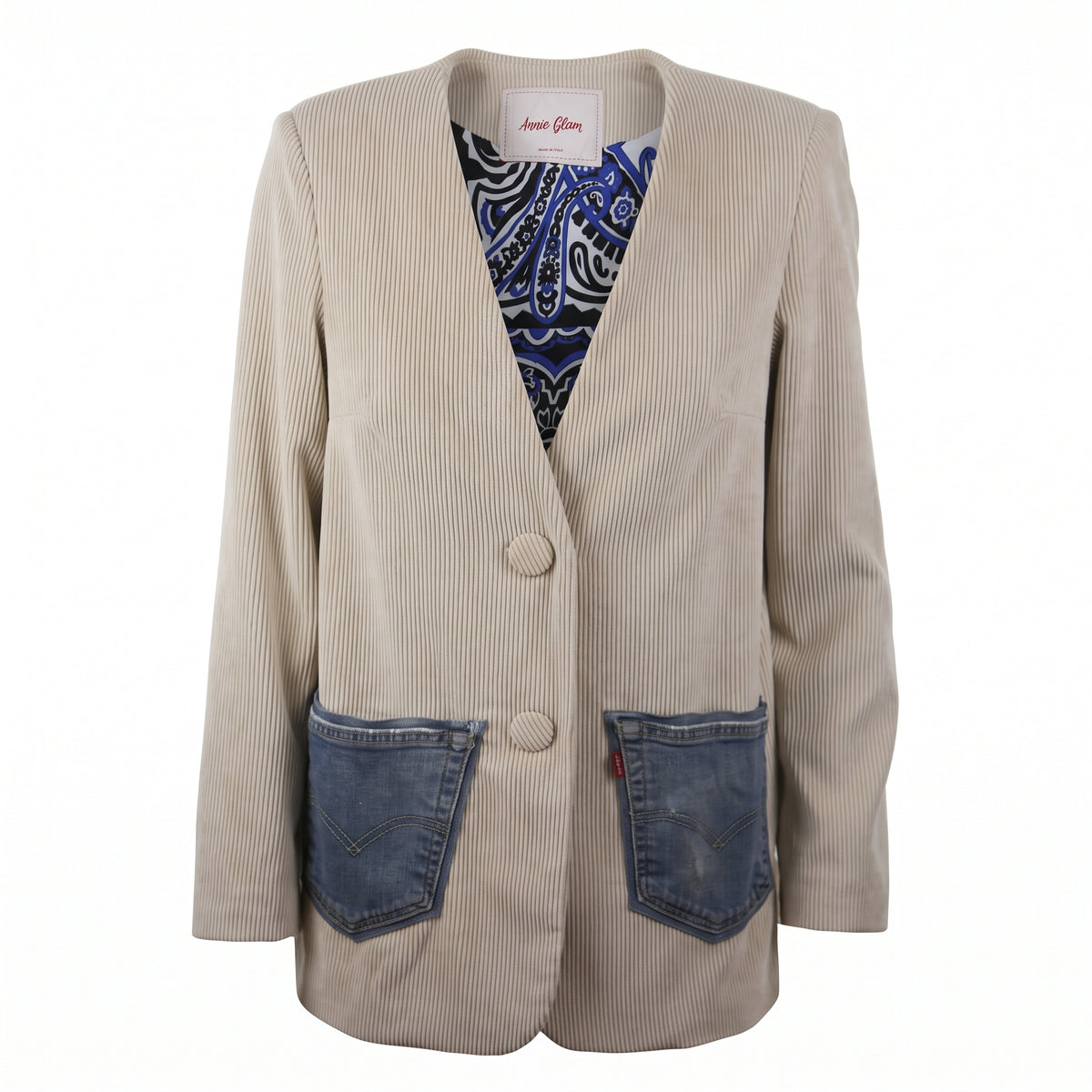 Blazer in velluto con patch jeans