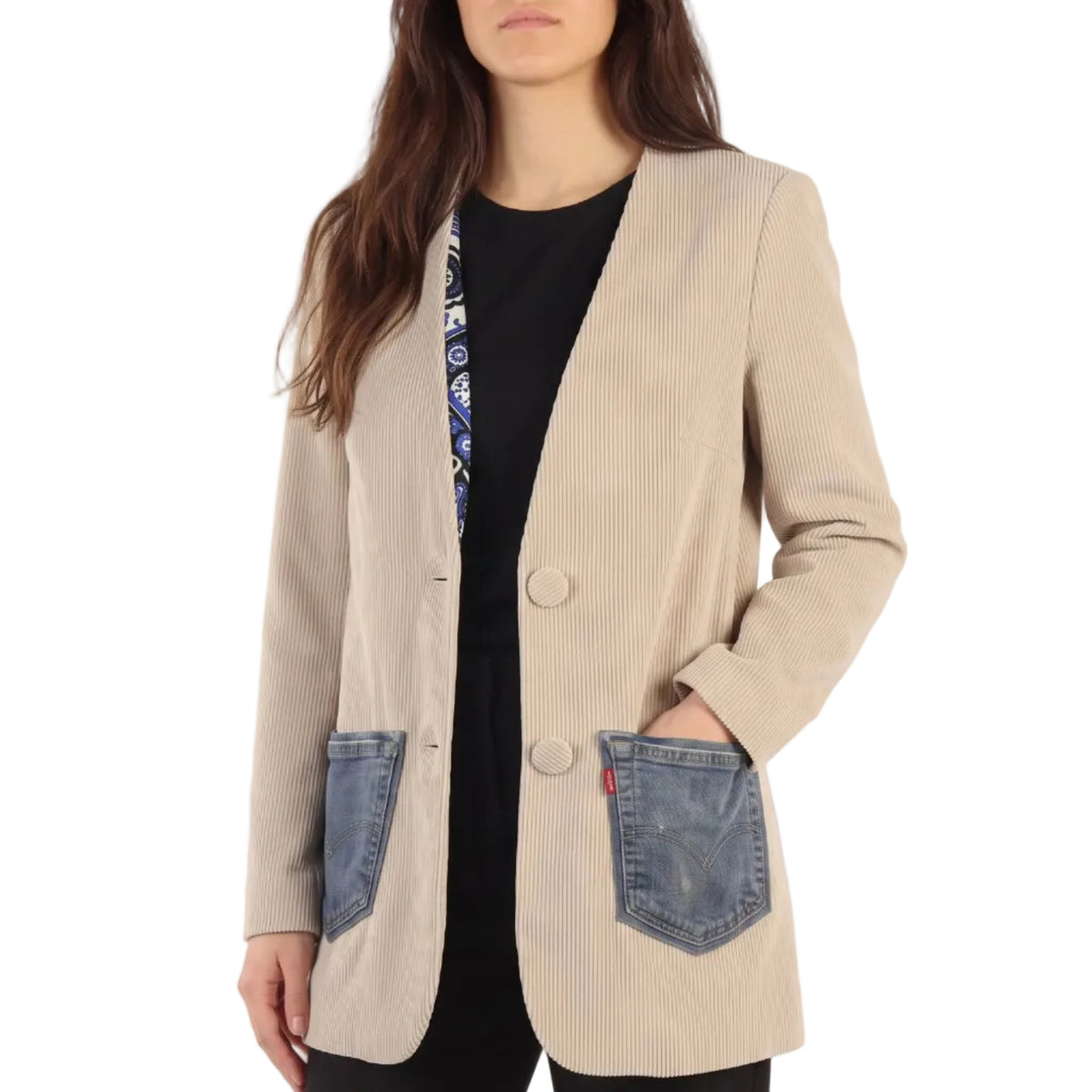 Blazer in velluto con patch jeans
