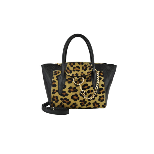 Borsa in pelle e cavallino maculato