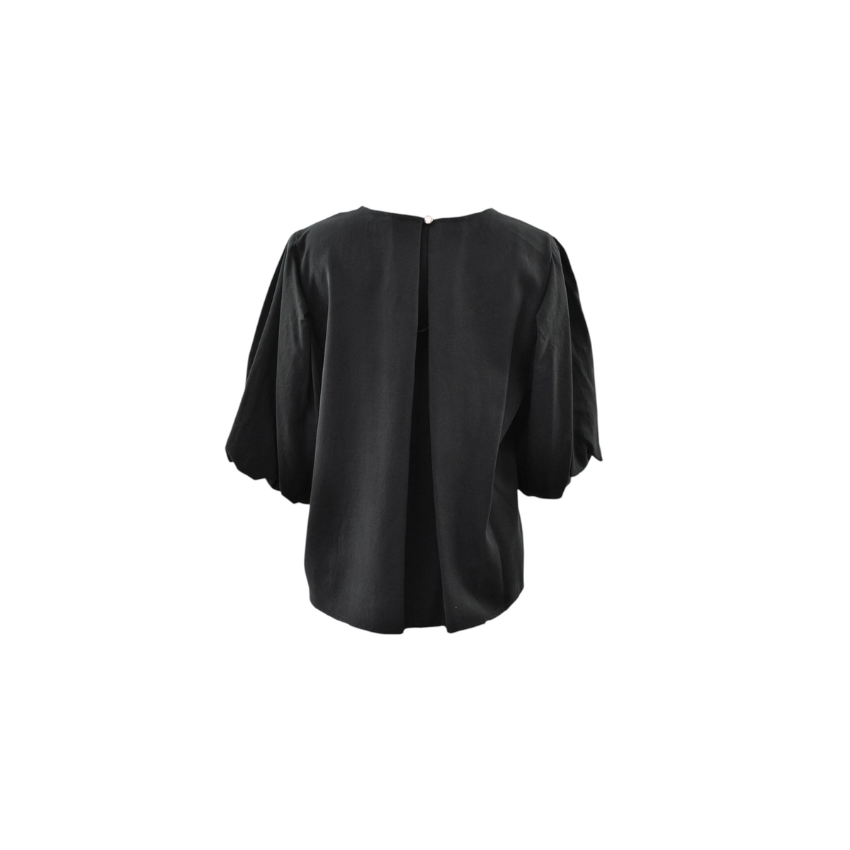 Blusa elegante nera a maniche corte Myastreet con chiusura a bottone posteriore vista da dietro, Peg Fashion Store