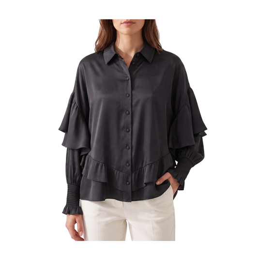 Camicia in raso con bottoni rivestiti